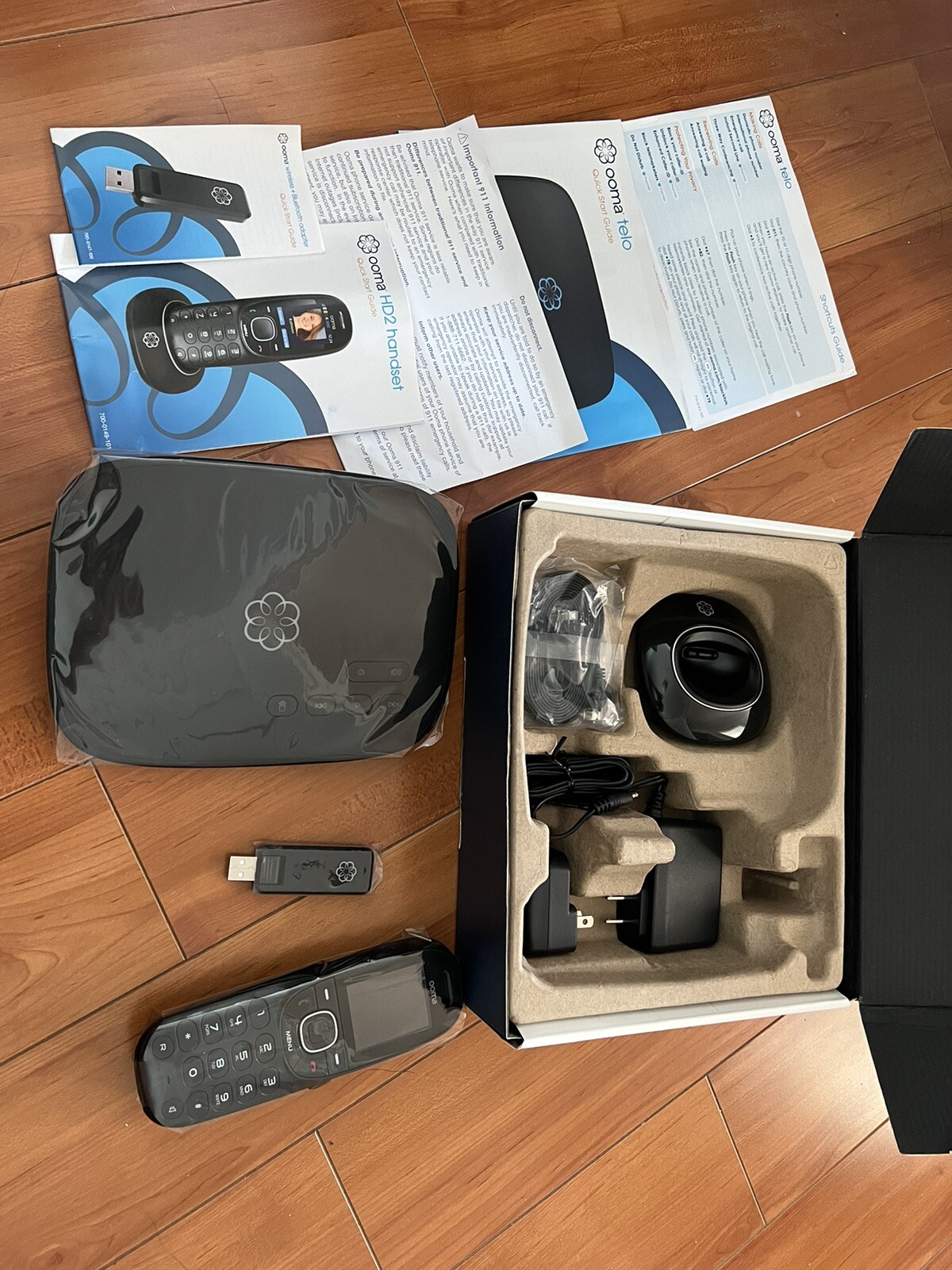 Ooma VoIP Telo HD2 Handset & Wireless + Bluetooth Adapter Home Phone Service