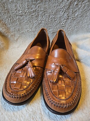 Bass Bryan Brown Leather Tasseled Woven Loafers Dress Shoes  display picture 2