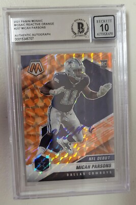 Micah Parsons Signed 2021 Mosaic Reactive Orange Rookie Card Beckett Auto 10 Dal