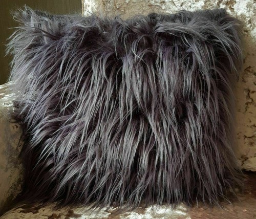 Crushed Velvet Shaggy Fur Cushions or Covers Mustard silver 17"x 17" - Picture 33 of 42