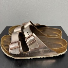 Birkenstock Arizona Sandals Womens 10 Rose Gold Metallic Birko-Flor Big Buckle