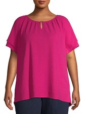 Top campesino Terra & Sky Plus manga con volantes texturizados para mujer 1X (16-18W) rosa