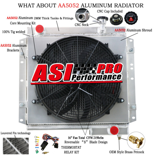 4 Rows Aluminum Radiator Shroud Fan For Toyota Land Cruiser FJ40 FJ45 1960-1984 - Foto 1 di 12