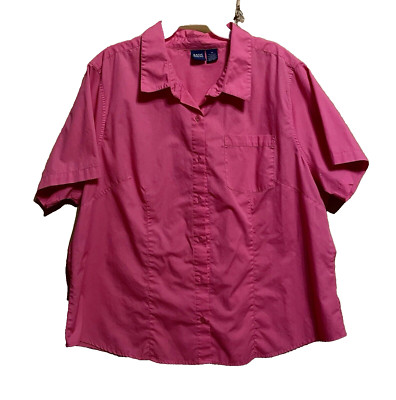 Basic Editions 2X hot  pink button up collared pocket short sleeve plus top