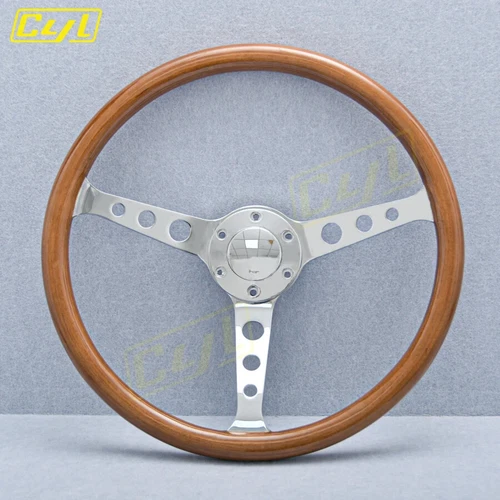 15inch 380mm Wood Classic Steering Wheel PCD 70mm Silver Spoke Solid Wood - Picture 2 of 6