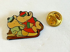 Babar the Elephant & Baby On A Tobbogon  Pin badge. 1990 Brunhoff. Enamel.