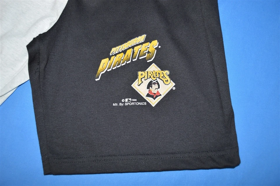 vtg 90s PITTSBURGH PIRATES BLACK GRAY TWO TONE BOY'S BASEBALL SHORTS YM 10-12 - Image 2 of 3