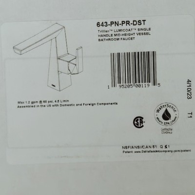 Delta 643-PN-PR-DST Trillan  Lumicoat Vessel Bathroom  Faucet