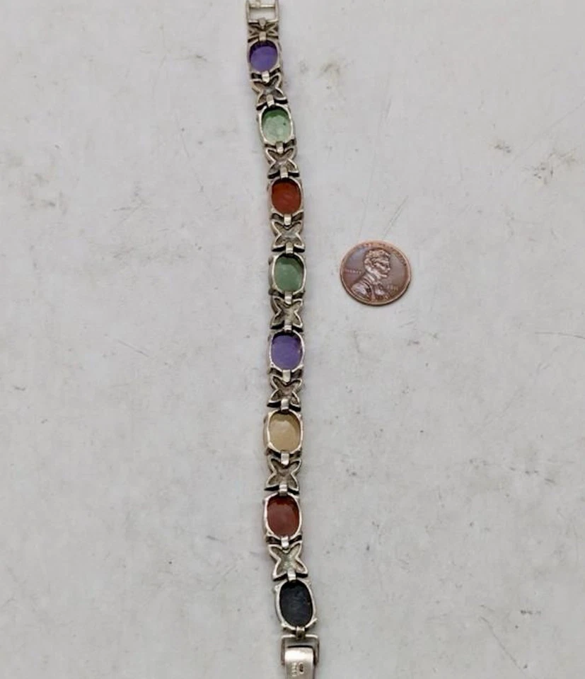 925 “GSJ” MARCASITE MULTI GEMSTONE & W/JADEITE BRACELET 7.75” Lot#53 - Изображение 4 из 4