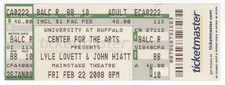 Lyle Lovett & John Hiatt 2/22/08 UB Buffalo NY Concert Rare Ticket Stub!