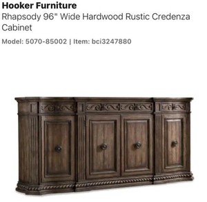Hooker FurnitureRhapsody 96" Wide Hardwood Rustic Walnut CredenzaCabinetModel