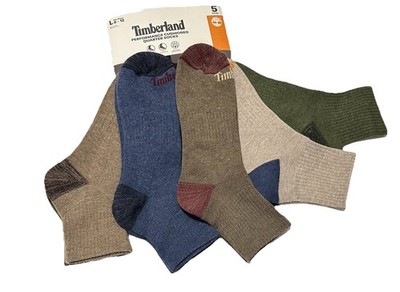Timberland 5-Pair Men's Performance Cushioned Quarter Socks  Brown/Blue/Green