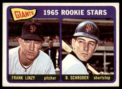 1965 Topps #589 GIANTS'  Rookies  FRANK LINZY / BOB SCHRODER  EX-EX+  High #  SP
