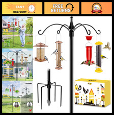 78" Heavy Duty Bird Feeding Station Pole with 4 Hooks 5-Prong Stabilizer Outdo