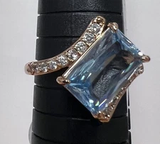 "She's Got The Shimmer" Bomb Party Ring Aquamarine Cubic Zirconia Rose Gold Sz 9