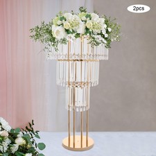 3-Tier Crystal Flower Stand Wedding Centerpieces For Tables 28.3in Tall Pair NEW