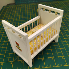 Vintage Dolls House 1:12 Wooden Crib/Cot & Baby  LT22292-SP