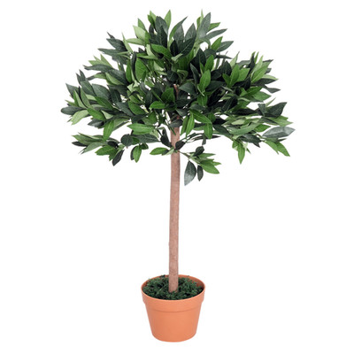 Outsunny Künstlicher Lorbeerbaum Pflanze im orangen Topf 90 cm für Zuhause