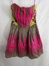 Boxing Kitten Urban Outfitters Size 6 Bustier Dress Pink Yellow African Print