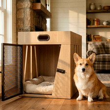 Dog Crate Furniture SMALL Kennel w/ Storage by Lucky Kennels Penny ,Light Wood