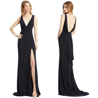 Mac Duggal NWT Classic V-Neck Wrap Evening Gown Midnight Dark Blue Size 10 