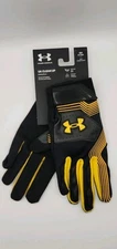 New Under Armour UA Clean Up Baseball Batting Gloves Men's Small Black Gold