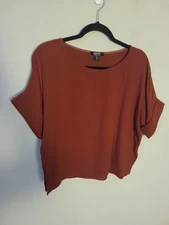 Natalie Busby Terracotta Cotton Boxy Crop Top Sz XS Lagenlook Breathable Beachy