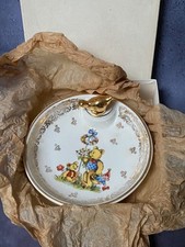 ANCIENNE ASSIETTE BOUILLIE PORCELAINE BÉBÉ RAYNAL POUPÉE OURS DECOS 1950 + BOITE