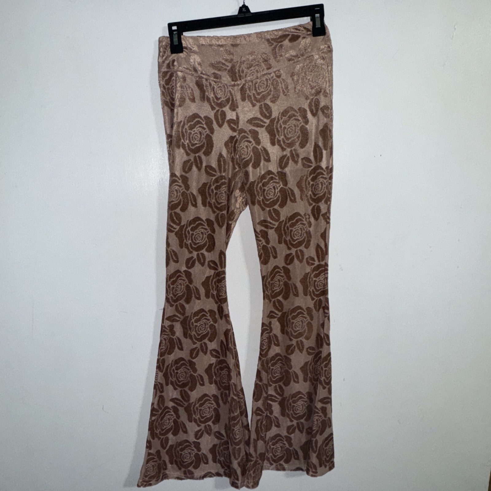 Gypsy Junkies Pink Velvet Burnout Rose Bell Bottoms Wide Flare Size S M Festival Pants