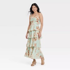 Women Tiered Ruffle Maxi A-Line Dress - A New Day Mint Floral