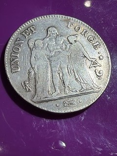 Pièce 5 Francs Argent UNION ET FORCE AN 6 A Hercule Paris 24 70g Rare