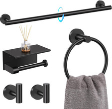 5 Piece Bathroom Towel Bar Holder Sets Matte Black Bathroom Hardware Set Stainle