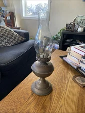 Vintage Brass Hurricane Lamp With Glass Shade