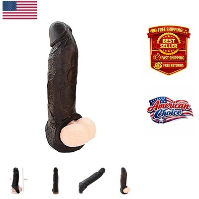 Black Reusable Silicone Sleeve Extender for Men - Length and Girth Enhancement