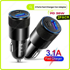 2Pack 2-Port Fast Car Charger PD 38W 12V Adapter for iPhoneSamsung Android Phone