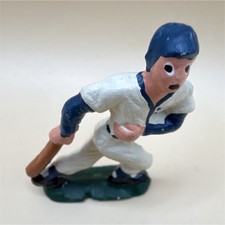 Vintage Lead Baseball Player Figure White Uniform Blue Cap Sports Toy