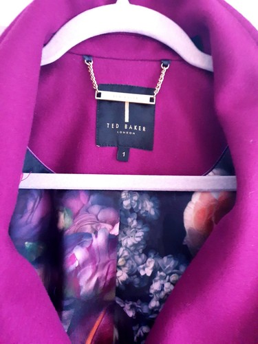 Ted Baker Lorah Black Belted Wrap Coat with Contrast Purple Lapels UK 8 TB 1 - Picture 8 of 12