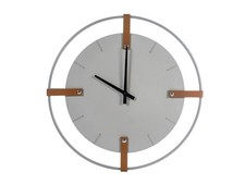 Zegar ścienny H&H z metalu z aplikacjami skórzanymi 60cm X 3,8