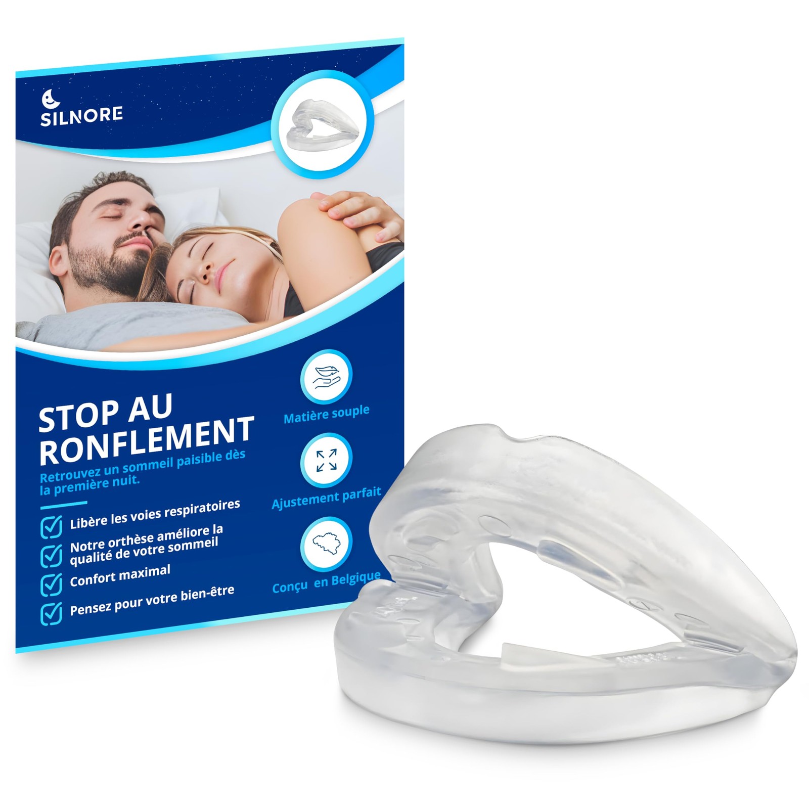 Gouttière dentaire anti ronflement en silicone médical souple pour l'apnée du sommeil