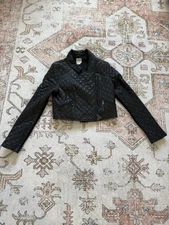 Haute Hippie Black Quilted Leather Moto Cropped Jacket 100% Lamb Leather Small
