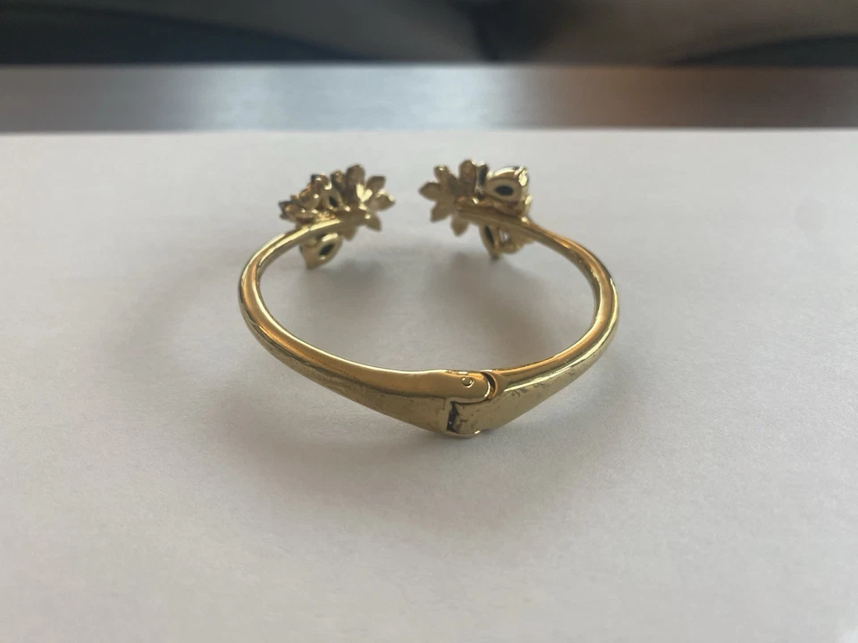 Kate Spade Gold Hinge Bangle Bracelet Crystal Gift Flower Floral Cuff - Image 2 of 3