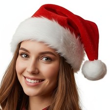 Santa Hat  Soft Red Christmas Hat with White Fur Trim  Lightweight Festive ...