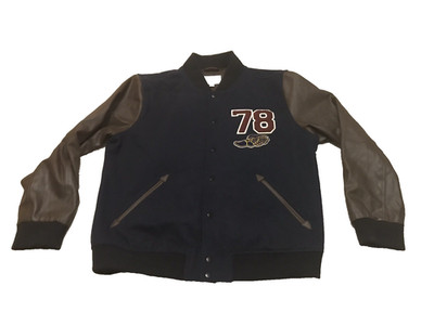 Sun + Stone Men Varsity Jacket Size XL Navy Wool Lined Pockets Northern Charm