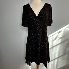 Madewell Black Cape Sleeve Mini Fit & Flare Metallic Copper Dot Dress Size 4