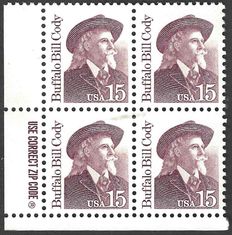 US Scott #2177 15¢ Buffalo Bill Cody ZIP Block of 4, MNH - tagged - 1988