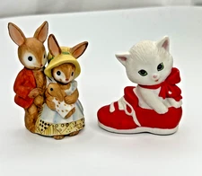 lefton china bunny family # 00305 kitten in shoe # 03138