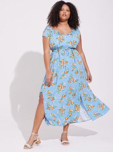 Torrid Maxi strukturiertes gewebtes Doppelschlitzkleid orange groves blau Übergröße 5X - Bild 13 von 13