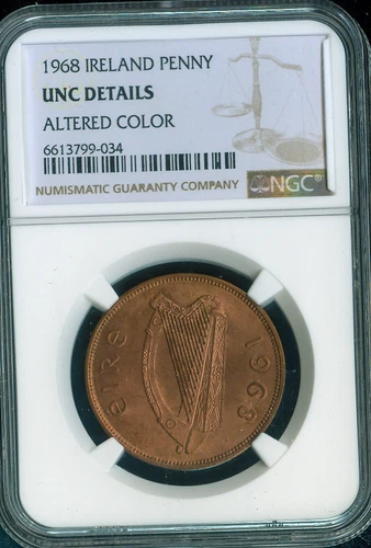 1968 Ireland Penny 1D NGC UNC Details Quality.