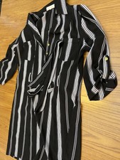 Urban Girl Striped  Shirt Dress Size M Belt Waist3/4 Sleeves Navy