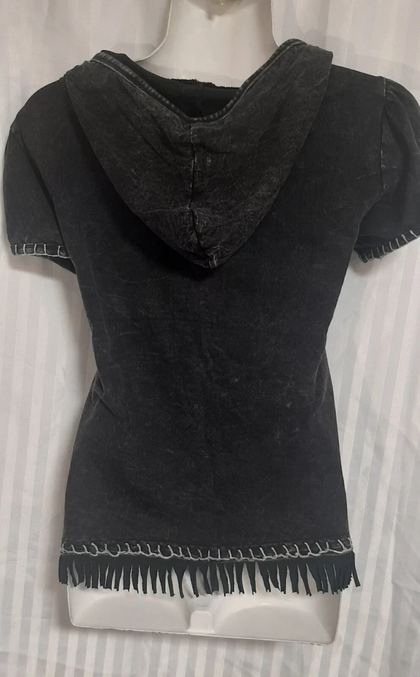 Moletom com capuz feminino Gypsy Rose manga curta tamanho pequeno design de coração de paz costurado - Imagem 2 de 4